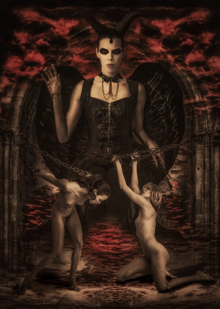 gothic-style fine art image of a woman on a dark throne depicting the Devil
